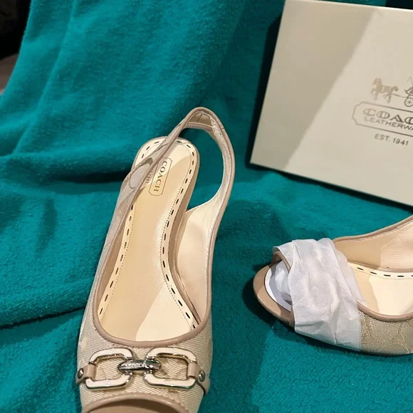Coach Tan Signature Wedge Sandals - Picture 2 of 3